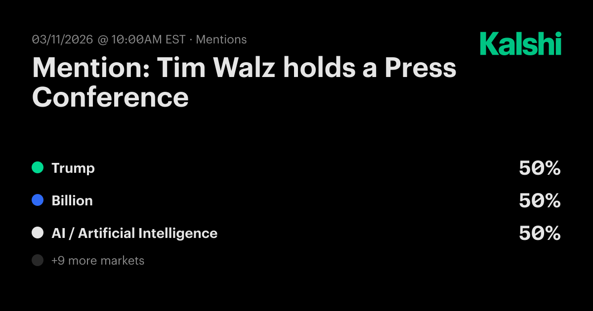 Mention: Tim Walz holds a Press Conference Odds & Predictions