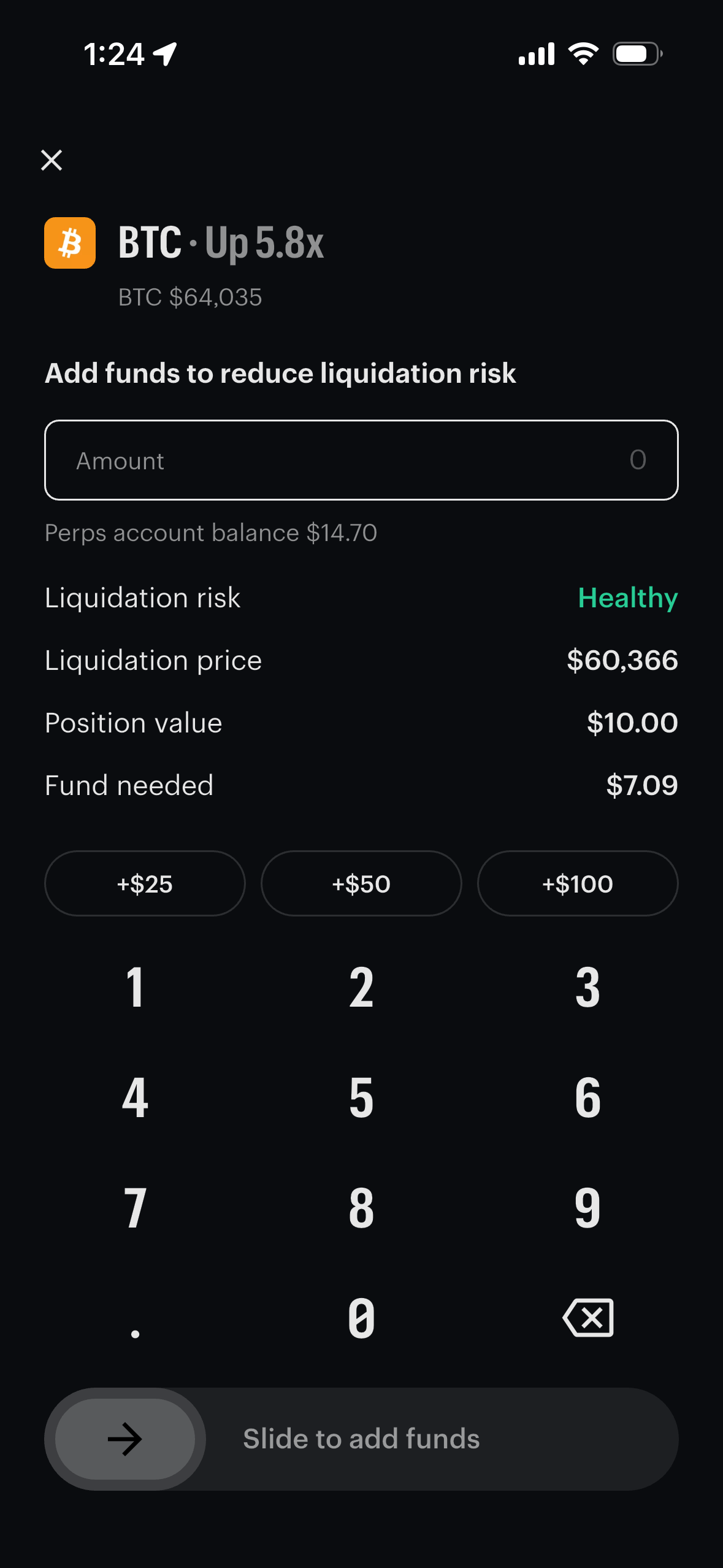Add funds screen to reduce liquidation risk